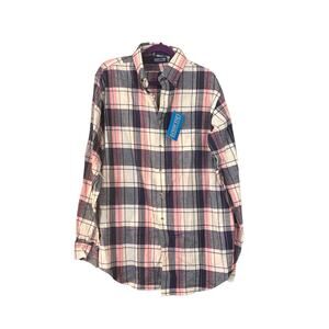 Lands End Plaid Shirt Mens XL Pink Blue White Cotton Button Down Preppy NEW
